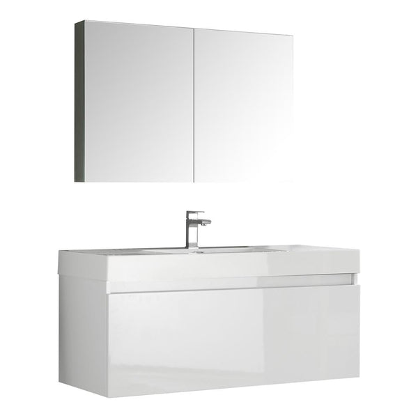 Fresca Mezzo 48" White Wall Hung Modern Bathroom Vanity w/ Medicine Cabinet - Luxe Bathroom Vanities