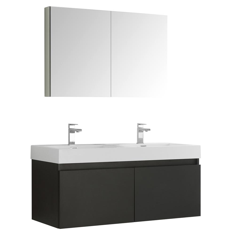 Fresca Mezzo 48" Black Wall Hung Double Sink Modern Bathroom Vanity w/ Medicine Cabinet - Luxe Bathroom Vanities