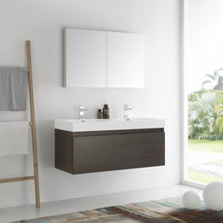 Fresca Mezzo 48" Gray Oak Wall Hung Double Sink Modern Bathroom Vanity w/ Medicine Cabinet - Luxe Bathroom Vanities