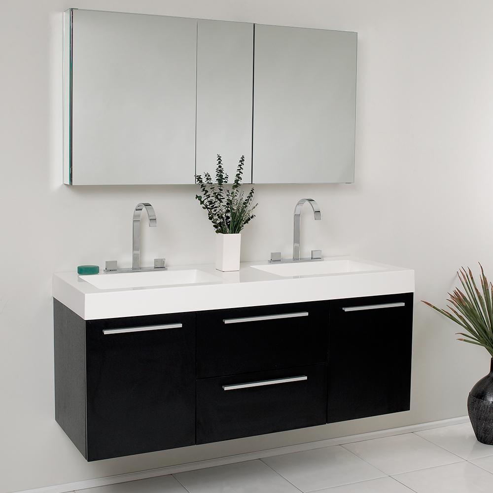 Fresca Opulento 54" Black Modern Double Sink Bathroom Vanity w/ Medicine Cabinet - Luxe Bathroom Vanities