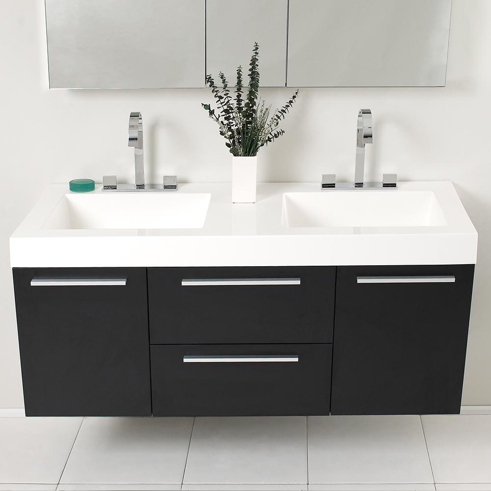 Fresca Opulento 54" Black Modern Double Sink Bathroom Vanity w/ Medicine Cabinet - Luxe Bathroom Vanities