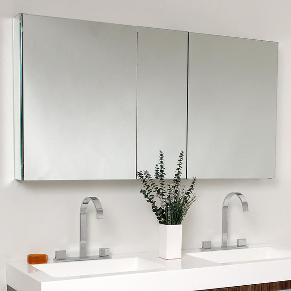 Fresca Opulento 54" Walnut Modern Double Sink Bathroom Vanity w/ Medicine Cabinet - Luxe Bathroom Vanities