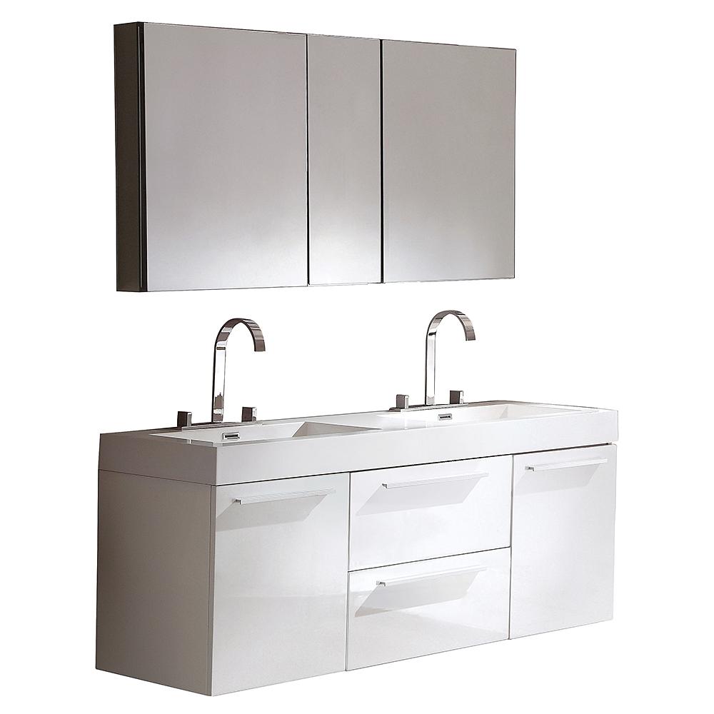Fresca Opulento 54" White Modern Double Sink Bathroom Vanity w/ Medicine Cabinet - Luxe Bathroom Vanities