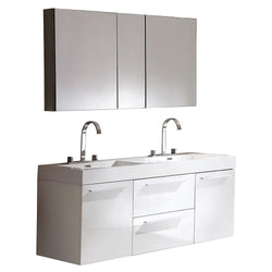 Fresca Opulento 54" White Modern Double Sink Bathroom Vanity w/ Medicine Cabinet - Luxe Bathroom Vanities