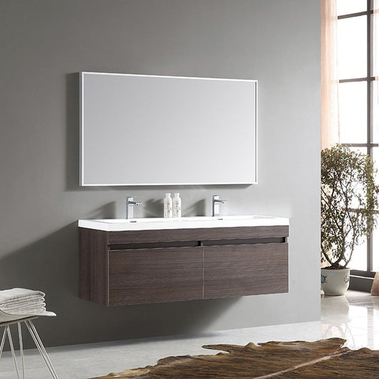 Fresca Largo 57" Gray Oak Modern Bathroom Vanity w/ Wavy Double Sinks - Luxe Bathroom Vanities