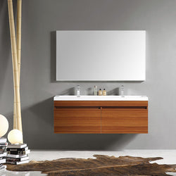 Fresca Largo 57" Teak Modern Bathroom Vanity w/ Wavy Double Sinks - Luxe Bathroom Vanities