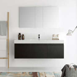 Fresca Mezzo 60" Black Wall Hung Single Sink Modern Bathroom Vanity w/ Medicine Cabinet - Luxe Bathroom Vanities