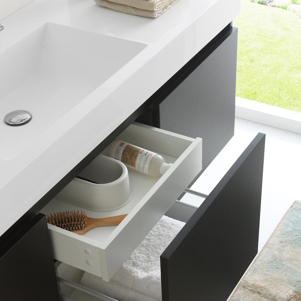 Fresca Mezzo 60" Black Wall Hung Single Sink Modern Bathroom Vanity w/ Medicine Cabinet - Luxe Bathroom Vanities