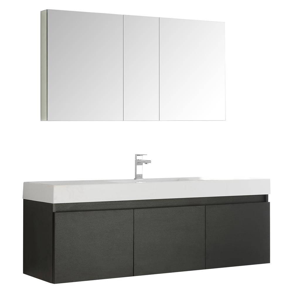 Fresca Mezzo 60" Black Wall Hung Single Sink Modern Bathroom Vanity w/ Medicine Cabinet - Luxe Bathroom Vanities