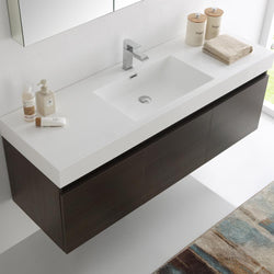 Fresca Mezzo 60" Gray Oak Wall Hung Single Sink Modern Bathroom Vanity w/ Medicine Cabinet - Luxe Bathroom Vanities