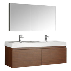 Fresca Mezzo 60" Teak Wall Hung Double Sink Modern Bathroom Vanity w/ Medicine Cabinet - Luxe Bathroom Vanities