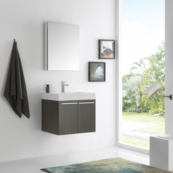 Fresca Alto 23" Gray Oak Wall Hung Modern Bathroom Vanity w/ Medicine Cabinet - Luxe Bathroom Vanities
