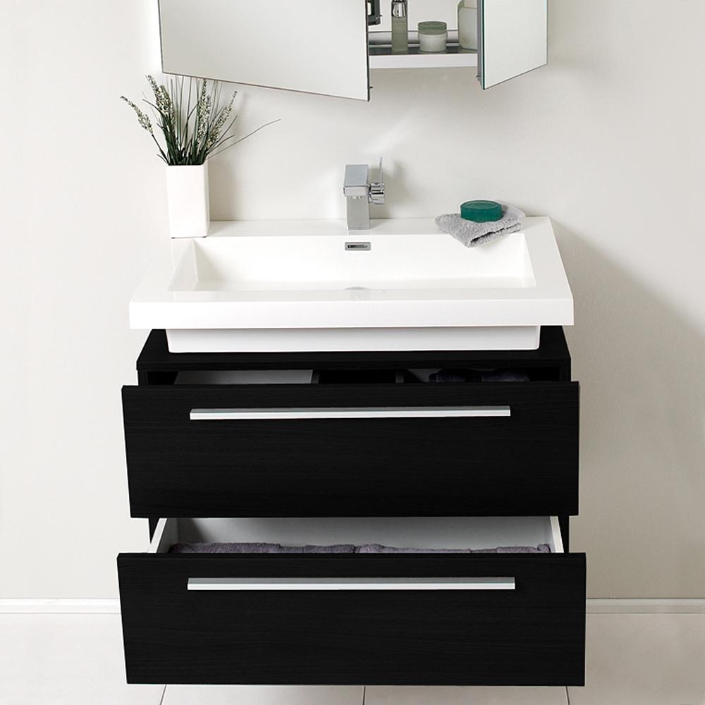 Fresca Medio 32" Black Modern Bathroom Vanity w/ Medicine Cabinet - Luxe Bathroom Vanities