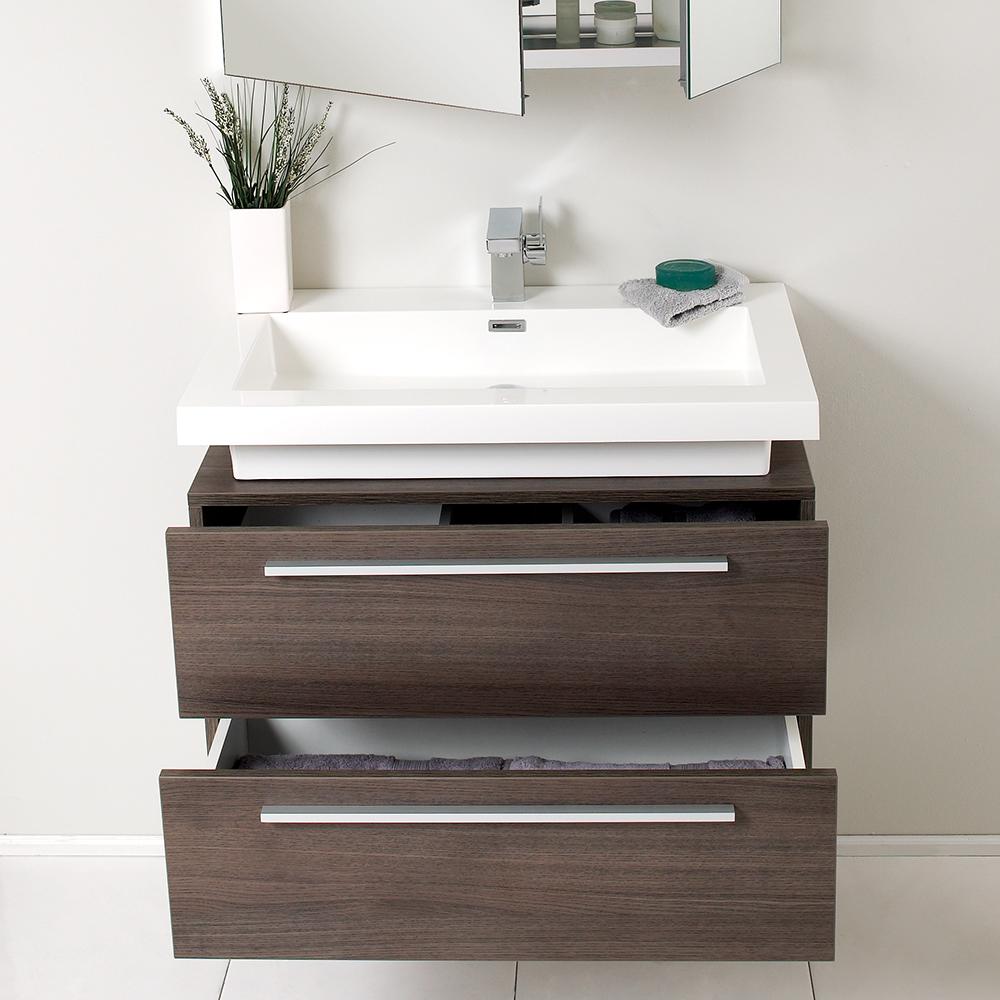 Fresca Medio 32" Gray Oak Modern Bathroom Vanity w/ Medicine Cabinet - Luxe Bathroom Vanities