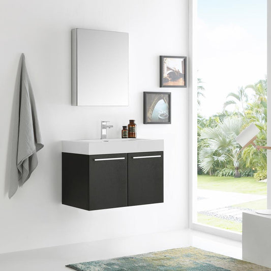 Fresca Vista 30" Black Wall Hung Modern Bathroom Vanity w/ Medicine Cabinet - Luxe Bathroom Vanities