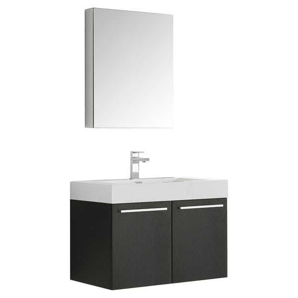 Fresca Vista 30" Black Wall Hung Modern Bathroom Vanity w/ Medicine Cabinet - Luxe Bathroom Vanities