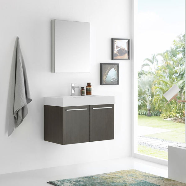 Fresca Vista 30" Gray Oak Wall Hung Modern Bathroom Vanity w/ Medicine Cabinet - Luxe Bathroom Vanities