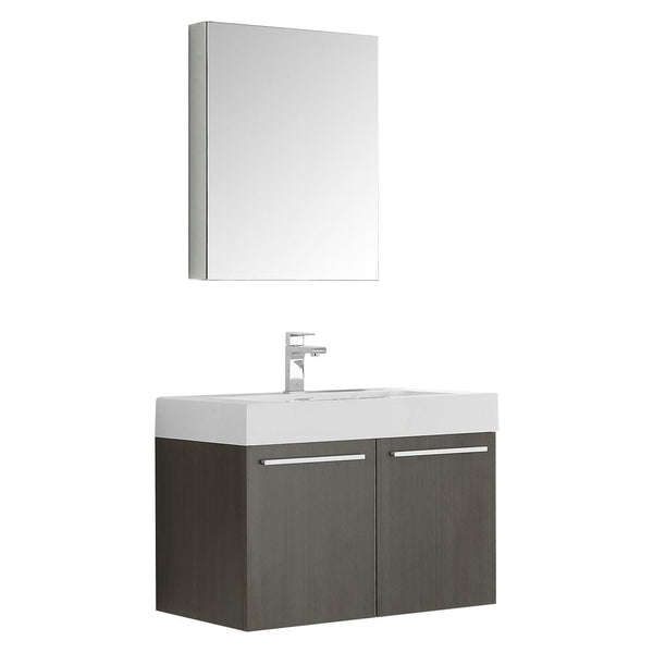 Fresca Vista 30" Gray Oak Wall Hung Modern Bathroom Vanity w/ Medicine Cabinet - Luxe Bathroom Vanities