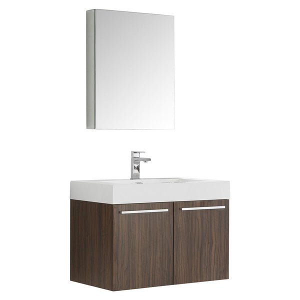 Fresca Vista 30" Walnut Wall Hung Modern Bathroom Vanity w/ Medicine Cabinet - Luxe Bathroom Vanities