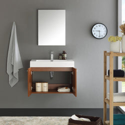 Fresca Vista 30" Teak Wall Hung Modern Bathroom Vanity w/ Medicine Cabinet - Luxe Bathroom Vanities