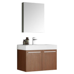 Fresca Vista 30" Teak Wall Hung Modern Bathroom Vanity w/ Medicine Cabinet - Luxe Bathroom Vanities