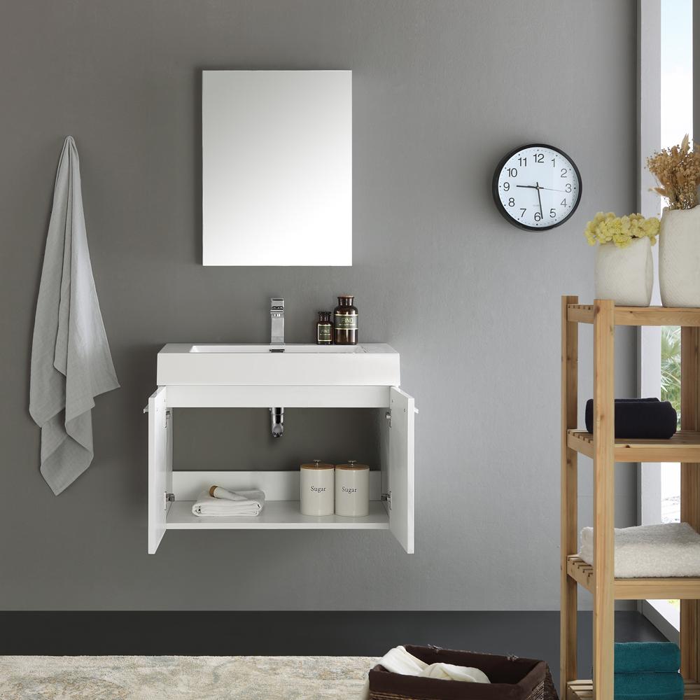 Fresca Vista 30" White Wall Hung Modern Bathroom Vanity w/ Medicine Cabinet - Luxe Bathroom Vanities