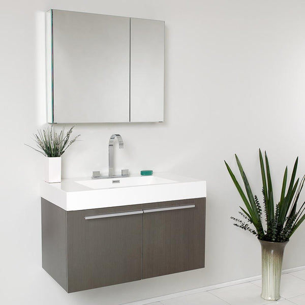Fresca Vista 36" Gray Oak Modern Bathroom Vanity w/ Medicine Cabinet - Luxe Bathroom Vanities