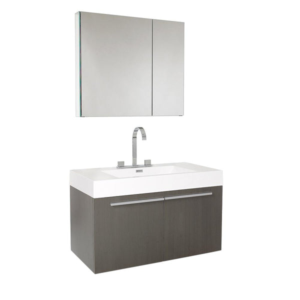 Fresca Vista 36" Gray Oak Modern Bathroom Vanity w/ Medicine Cabinet - Luxe Bathroom Vanities