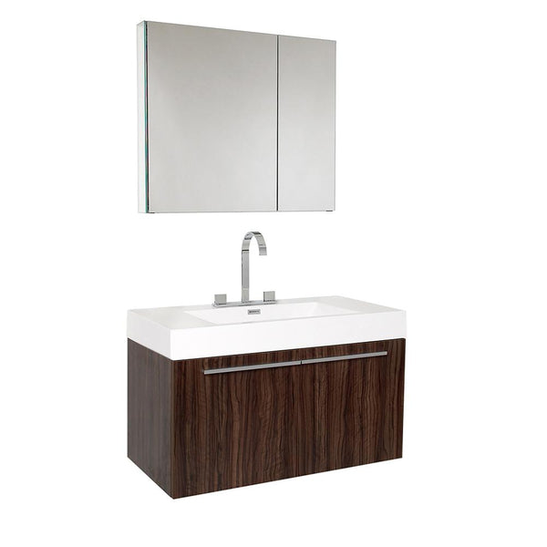 Fresca Vista 36" Walnut Modern Bathroom Vanity w/ Medicine Cabinet - Luxe Bathroom Vanities