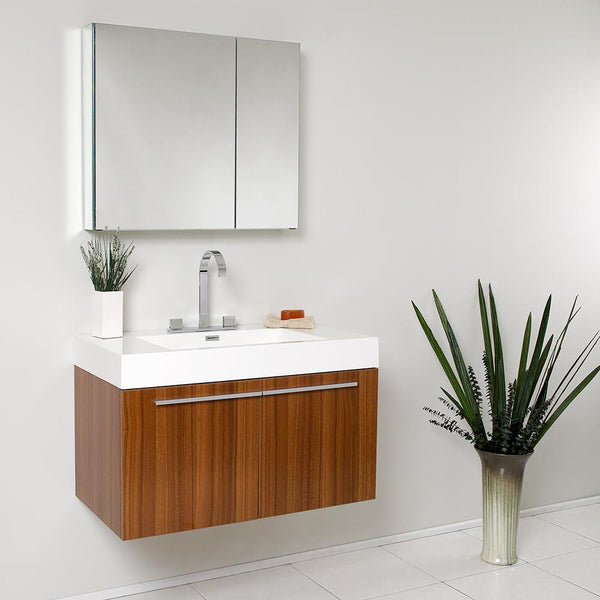 Fresca Vista 36" Teak Modern Bathroom Vanity w/ Medicine Cabinet - Luxe Bathroom Vanities