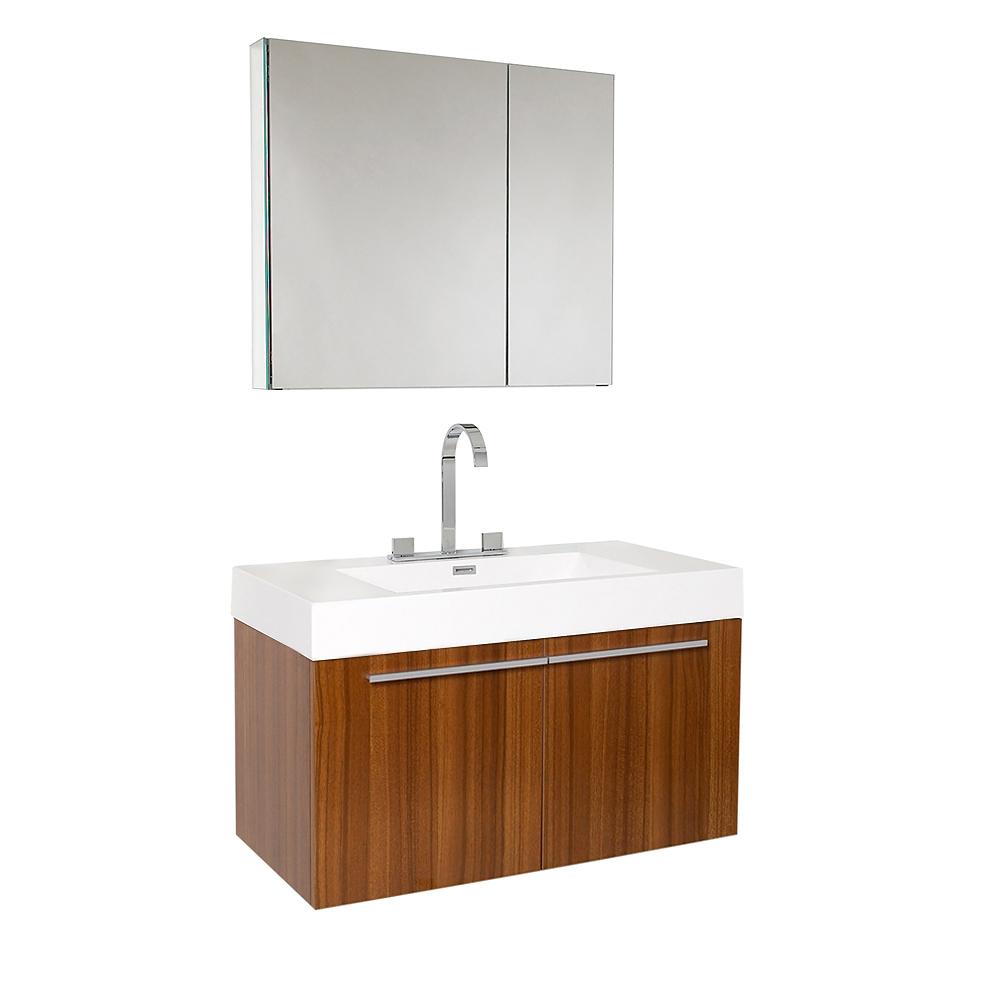 Fresca Vista 36" Teak Modern Bathroom Vanity w/ Medicine Cabinet - Luxe Bathroom Vanities