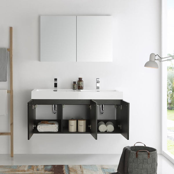 Fresca Vista 48" Black Wall Hung Double Sink Modern Bathroom Vanity w/ Medicine Cabinet - Luxe Bathroom Vanities