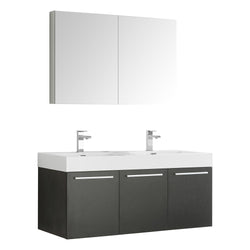 Fresca Vista 48" Black Wall Hung Double Sink Modern Bathroom Vanity w/ Medicine Cabinet - Luxe Bathroom Vanities