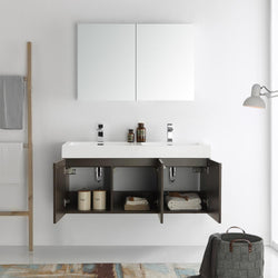 Fresca Vista 48" Gray Oak Wall Hung Double Sink Modern Bathroom Vanity w/ Medicine Cabinet - Luxe Bathroom Vanities