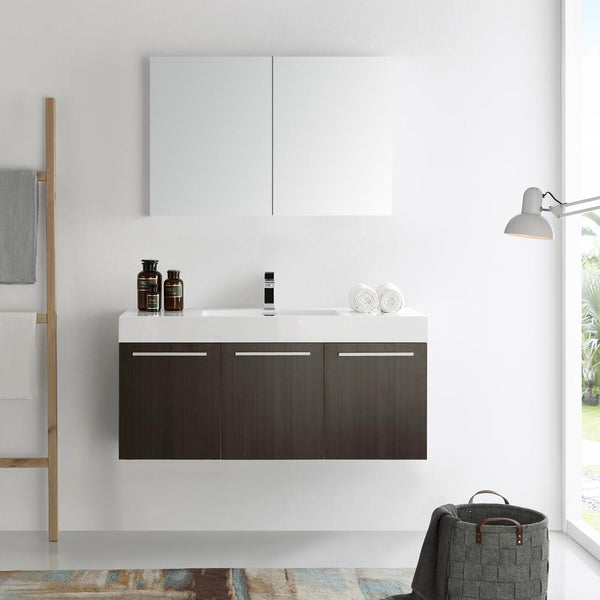 Fresca Vista 48" Gray Oak Wall Hung Modern Bathroom Vanity w/ Medicine Cabinet - Luxe Bathroom Vanities