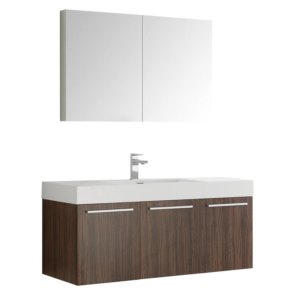 Fresca Vista 48" Walnut Wall Hung Modern Bathroom Vanity w/ Medicine Cabinet - Luxe Bathroom Vanities