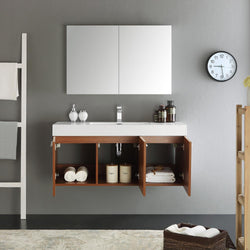 Fresca Vista 48" Teak Wall Hung Modern Bathroom Vanity w/ Medicine Cabinet - Luxe Bathroom Vanities