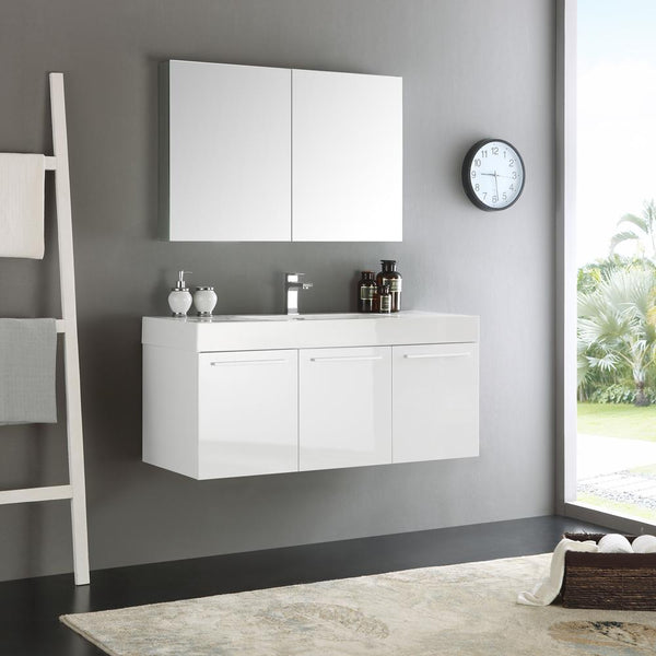 Fresca Vista 48" White Wall Hung Modern Bathroom Vanity w/ Medicine Cabinet - Luxe Bathroom Vanities