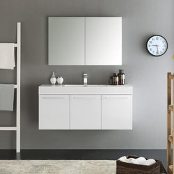 Fresca Vista 48" White Wall Hung Modern Bathroom Vanity w/ Medicine Cabinet - Luxe Bathroom Vanities