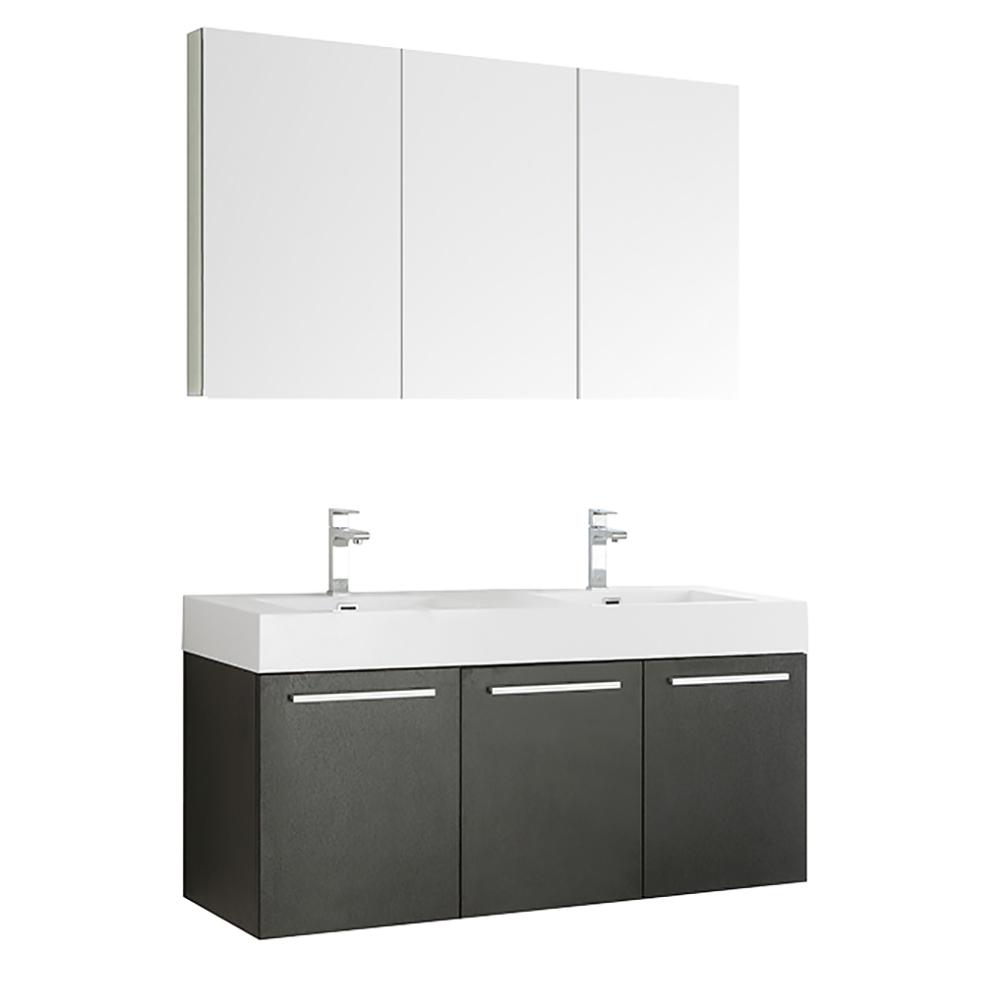 Fresca Vista 60" Black Wall Hung Double Sink Modern Bathroom Vanity w/ Medicine Cabinet - Luxe Bathroom Vanities