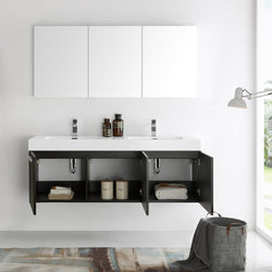 Fresca Vista 60" Black Wall Hung Double Sink Modern Bathroom Vanity w/ Medicine Cabinet - Luxe Bathroom Vanities