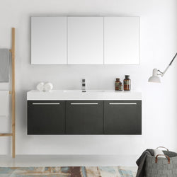 Fresca Vista 60" Black Wall Hung Single Sink Modern Bathroom Vanity w/ Medicine Cabinet - Luxe Bathroom Vanities