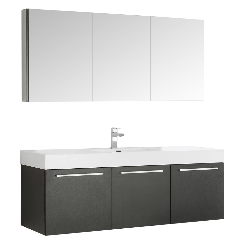 Fresca Vista 60" Black Wall Hung Single Sink Modern Bathroom Vanity w/ Medicine Cabinet - Luxe Bathroom Vanities