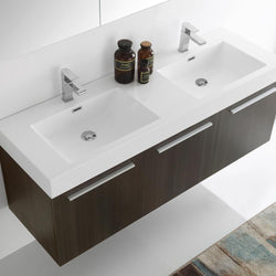 Fresca Vista 60" Gray Oak Wall Hung Double Sink Modern Bathroom Vanity w/ Medicine Cabinet - Luxe Bathroom Vanities