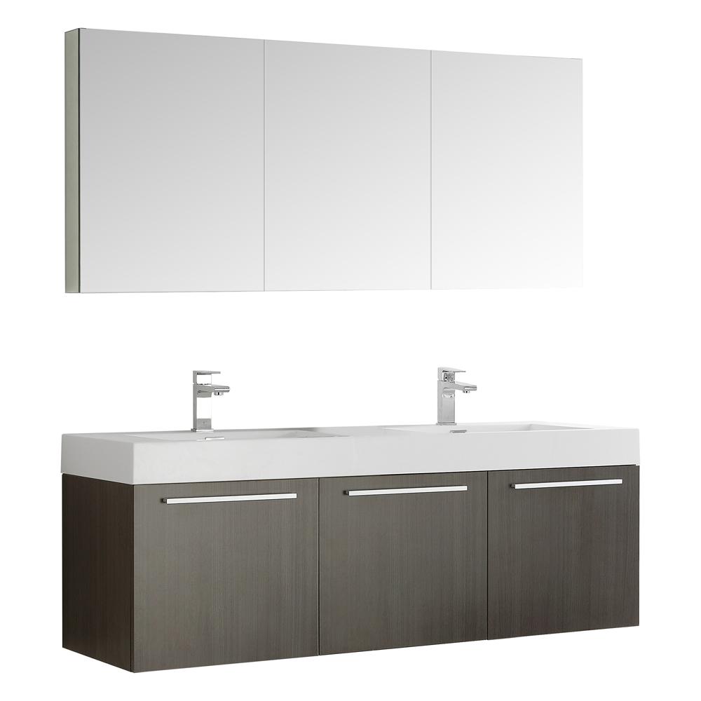 Fresca Vista 60" Gray Oak Wall Hung Double Sink Modern Bathroom Vanity w/ Medicine Cabinet - Luxe Bathroom Vanities