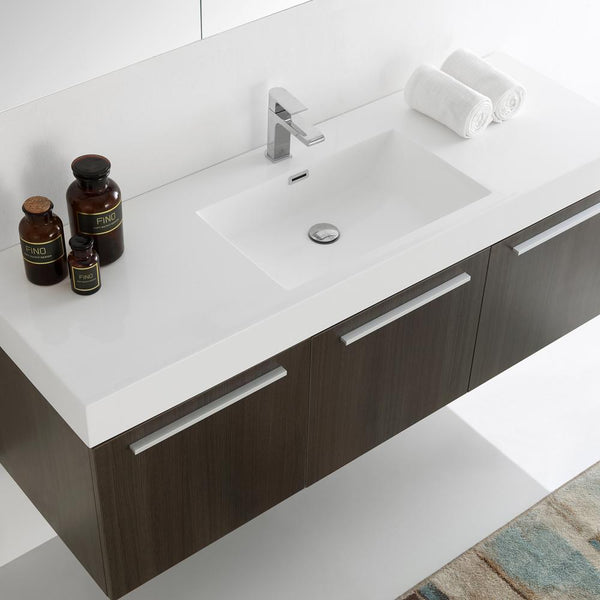 Fresca Vista 60" Gray Oak Wall Hung Single Sink Modern Bathroom Vanity w/ Medicine Cabinet - Luxe Bathroom Vanities