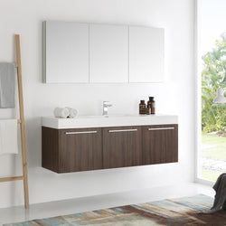 Fresca Vista 60" Walnut Wall Hung Single Sink Modern Bathroom Vanity w/ Medicine Cabinet - Luxe Bathroom Vanities