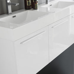 Fresca Vista 60" White Wall Hung Double Sink Modern Bathroom Vanity w/ Medicine Cabinet - Luxe Bathroom Vanities