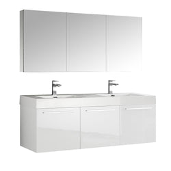 Fresca Vista 60" White Wall Hung Double Sink Modern Bathroom Vanity w/ Medicine Cabinet - Luxe Bathroom Vanities