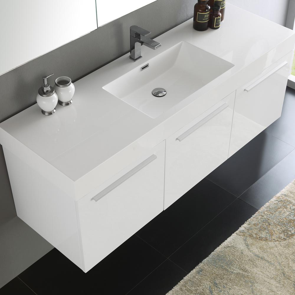 Fresca Vista 60" White Wall Hung Single Sink Modern Bathroom Vanity w/ Medicine Cabinet - Luxe Bathroom Vanities